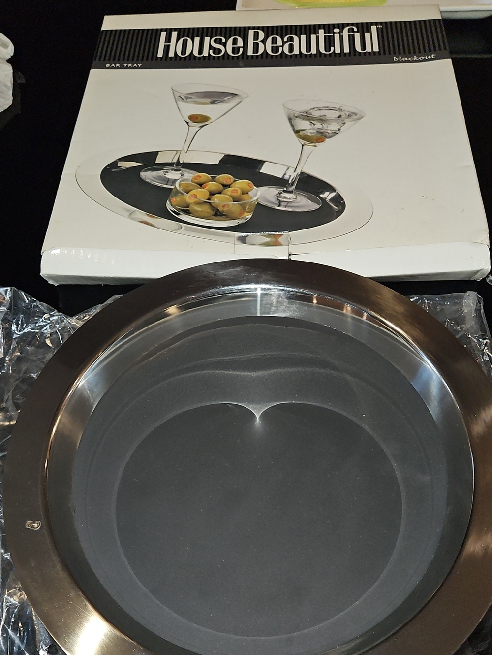 Housebeautiful Black and Silver Round Bar Tray